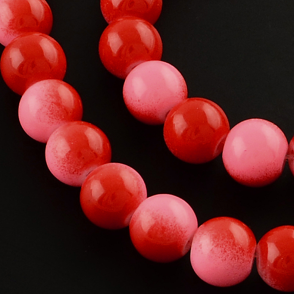 

PandaHall Two-Color Baking Painted Glass Bead Strands, Round, Red, 8mm, Hole: 1.3~1.6mm, about 104pcs/strand, 32.7 inch Glass Round Red