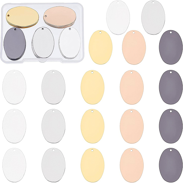 

PandaHall BENECREAT 30Pcs 5 Colors Brass Pendants, Stamping Blank Tag, Oval, Mixed Color, 27x18x1mm, Hole: 1mm Brass Oval