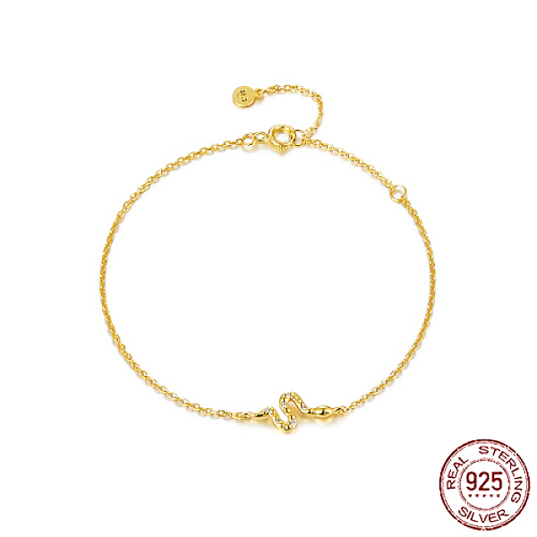 

PandaHall 925 Sterling Silver Micro Pave Cubic Zirconia Link Bracelets, Snake, with S925 Stamp, Real 18K Gold Plated, 7-1/8 inch(18cm)..., Clear