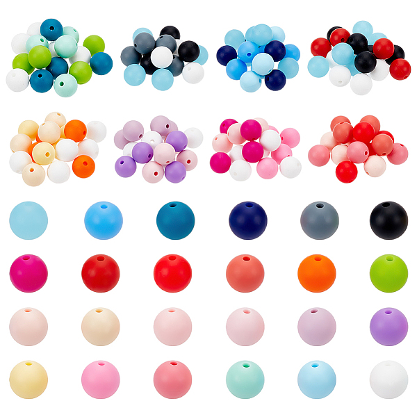 

PandaHall 8 Sets 8 Styles Round Food Grade Eco-Friendly Silicone Beads Set, Chewing Beads For Teethers, DIY Nursing Necklaces Making..., Multicolor