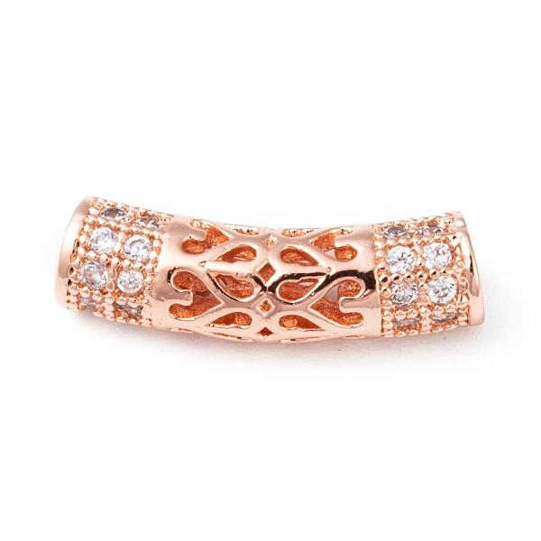 

PandaHall Brass Micro Pave Cubic Zirconia Beads, Hollow, Curve Tube, Rose Gold, 21x6mm, Hole: 2.8mm Brass+Cubic Zirconia Tube