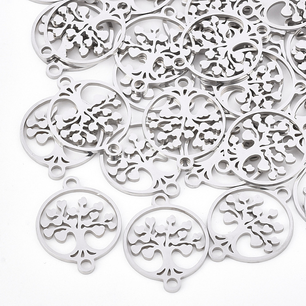 

PandaHall 201 Stainless Steel Links connectors, Laser Cut Links, Flat Round with Tree of Life, Stainless Steel Color, 19x15x1mm, Hole: 1.8mm...
