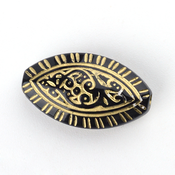 

PandaHall Horse Eye Plating Acrylic Beads, Golden Metal Enlaced, Black, 19x11x5.5mm, Hole: 1.5mm, about 900pcs/500g Acrylic Horse Eye Black