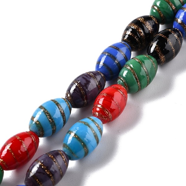 

PandaHall Handmade Gold Sand Lampwork Beads, Olive, Mixed Color, 16.5x10.5mm, Hole: 2~2.4mm, about 25pcs/strand, 15.94 inch(40.5cm) Lampwork..., Multicolor