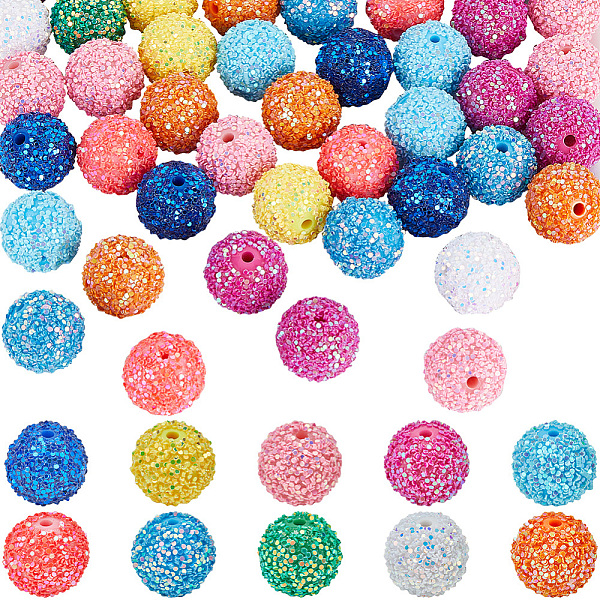 SUNNYCLUE 80Pcs 10 Colors Disco Beads 20mm Rhinestone Glitter Bead Bulk Acrylic Colorful Sequin Sparkle Shiny Crystal Ball Spacer Pen Beads...