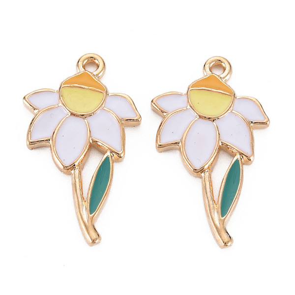 

PandaHall Rack Plating Alloy Pendants, Cadmium Free & Lead Free, Flower, White, 28x16x2mm, Hole: 1.6mm Alloy+Enamel Flower White
