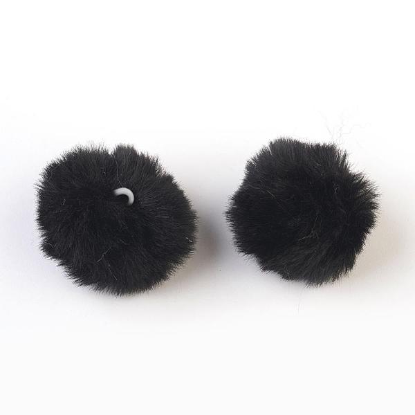 PandaHall Handmade Faux Rabbit Fur Pom Pom Ball Covered Pendants, Fuzzy Bunny Hair Balls, with Elastic Fiber, Black, 30~40mm, Hole: 2x4mm...