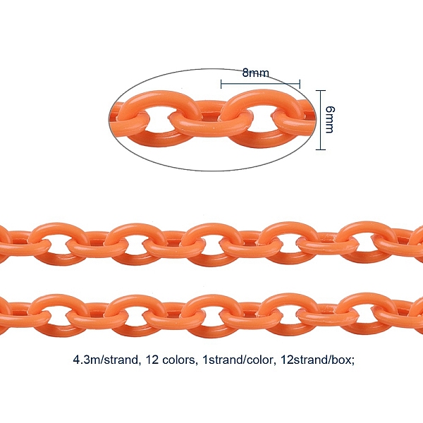 

PandaHall Handmade Opaque Acrylic Cable Chains, Mixed Color, 8x6mm, 4.15m/strand, 12 colors, 1strand/color, 12strand/box Plastic Multicolor