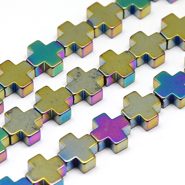 

PandaHall Electroplate Non-magnetic Synthetic Hematite Beads Strands, Cross, Multi-color Plated, 10x10x4mm, Hole: 1mm, about: 39pcs/strand...