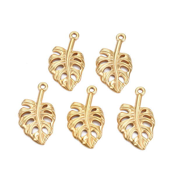 

PandaHall Ion Plating(IP) 304 Stainless Steel Pendants, Tropical Leaf Charms, Monstera Leaf, Nickel Free, Real 18K Gold Plated...