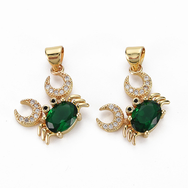 

PandaHall Brass Micro Pave Green Cubic Zirconia Pendants, Nickel Free, Crab, Real 18K Gold Plated, 14x16.5x4.5mm, Hole: 3x5mm Brass+Cubic...