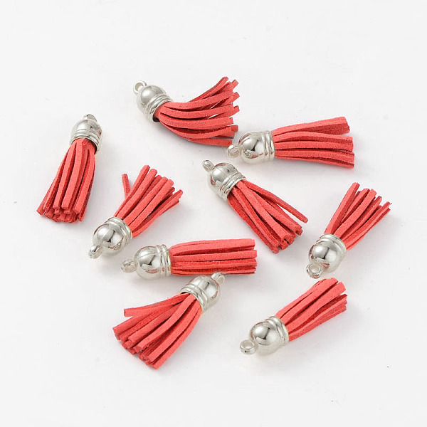 PandaHall Suede Tassels, with CCB Plastic Findings, Nice for DIY Earring or Cell Phone Straps Making, Platinum, Tomato, 38x10mm, Hole: 2mm...