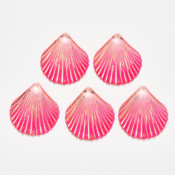 

PandaHall Transparent Acrylic Links connectors, with Plated Bottom, Scallop Shape, Deep Pink, 35x32x5mm, Hole: 1.2mm Acrylic Shell Shape...