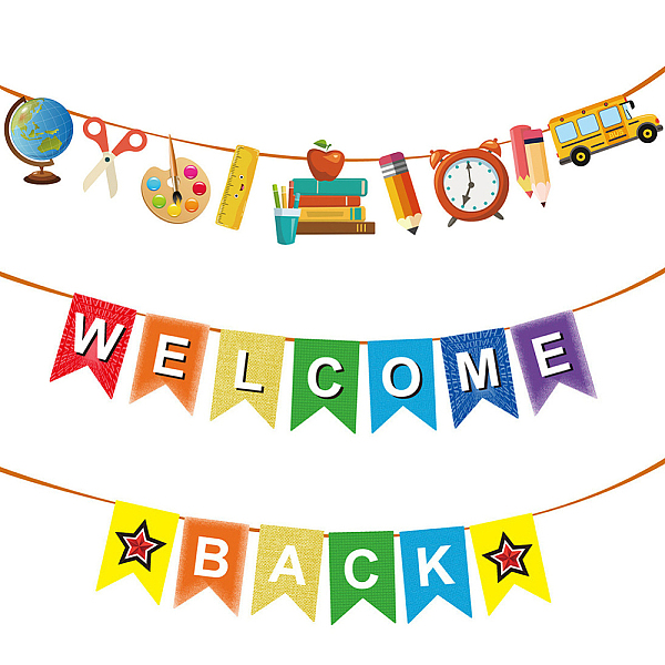

PandaHall CRASPIRE 2 Sets 2 Styles Welcome Come Back & School Supplies Paper Banners, for School Party Decoration, Mixed Color, Paper..., Multicolor