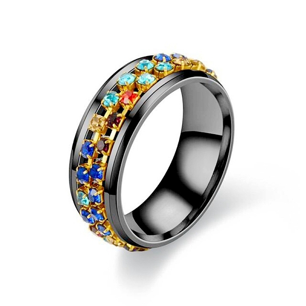 

PandaHall Colorful Rinestone Rotating Finger Ring, Titanium Steel Fidget Spinner Ring for Calming Worry Meditation, Gunmetal, US Size 10..., Multicolor