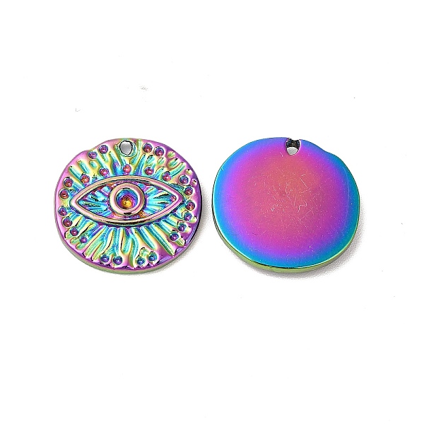 

PandaHall Ion Plating(IP) 304 Stainless Steel Pendant Rhinestone Settings, Flat Round with Eye, Rainbow Color, Fit for 1.8mm Rhinestone...