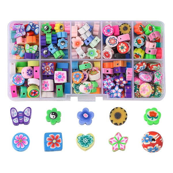 

PandaHall Handmade Polymer Clay Beads, Flower & Butterfly & Square, Mixed Color, 7.5~11x7.5~13.5x4~7mm, Hole: 1.5~2mm, 197pcs/box Polymer..., Multicolor