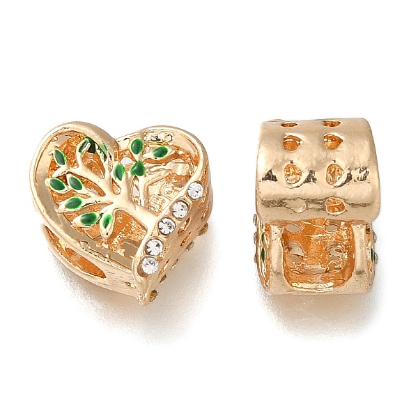 

PandaHall Rack Plating Alloy Enamel European Beads, with Rhinestone, Large Hole Beads, Heart with Tree of Life, Golden, 11x12x7.5mm, Hole..., Green