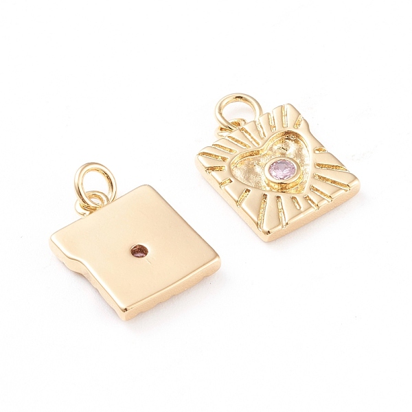 

PandaHall Brass Micro Pave Cubic Zirconia Charms, with Jump Rings, Long-Lasting Plated, Square with Heart, Pink, Real 18K Gold Plated...
