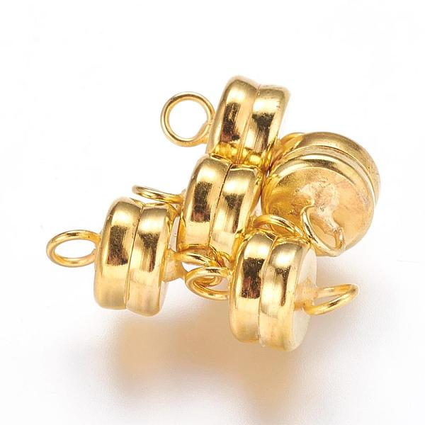 

PandaHall Brass Magnetic Clasps with Loops, Flat Round, Golden, 11x7mm, Hole: 2mm Brass Flat Round