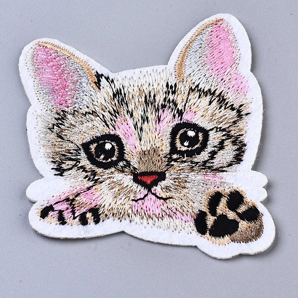 PandaHall Cat Appliques, Computerized Embroidery Cloth Iron on/Sew on Patches, Costume Accessories, Colorful, 74x67.5x1.5mm Cloth Cat Shape