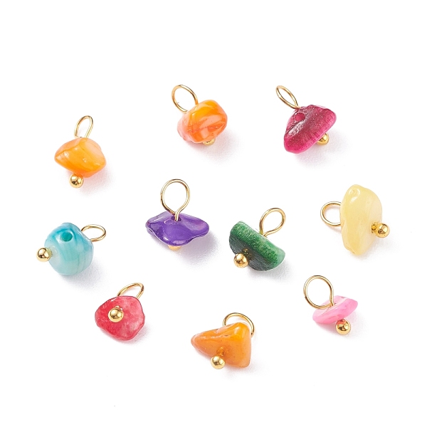 

PandaHall Natural Chip Dyed Shell Charms, with Brass Loops, Mixed Colors, Golden, 8~9x5~10x4.5~7mm, Hole: 3.5mm Freshwater Shell Chip..., Multicolor