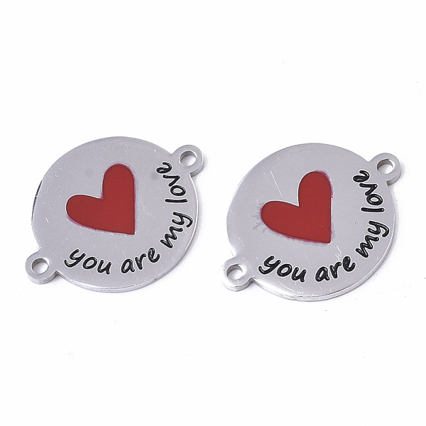 

PandaHall 201 Stainless Steel Enamel Links connectors, for Valentine's Day, Flat Round with Heart and Word You Are My Love, Red, Stainless...
