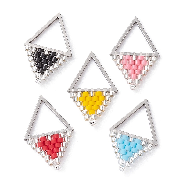 PandaHall Handmade Loom Pattern MIYUKI Delica Seed Beads, with 304 Stainless Steel Findings, Rhombus Pendants, Mixed Color, 21x13.5x2mm...