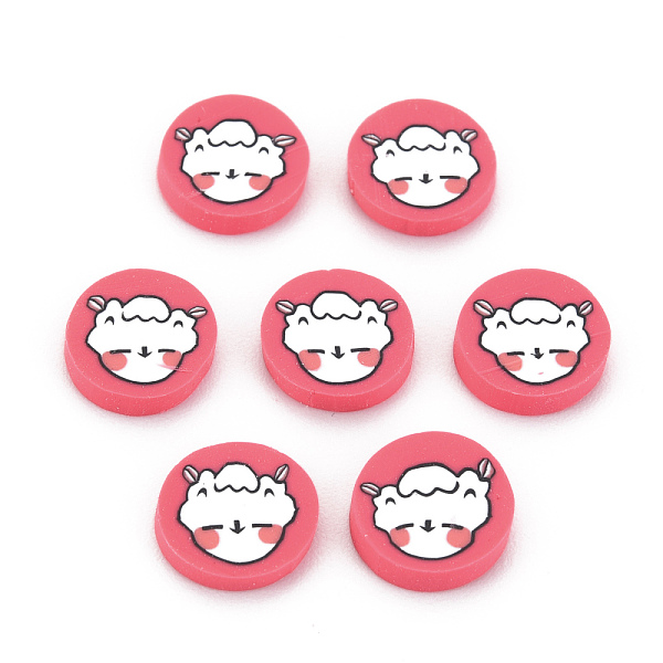 

PandaHall Handmade Polymer Clay Cabochons, Flat Round with Sheep, Light Coral, 9~9.5x1.5~2mm, about 5200pcs/1000g Polymer Clay Flat Round..., Red