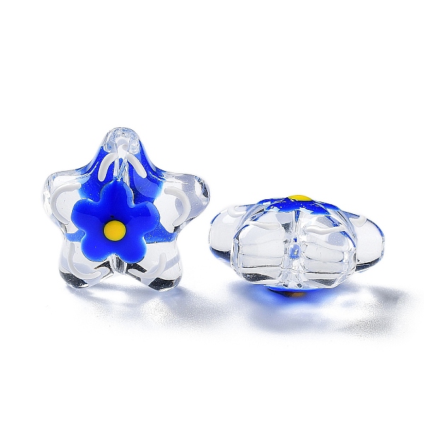 

PandaHall Transparent Glass Beads, with Enamel, Flower, Medium Blue, 21x22x11mm, Hole: 1.2mm Glass Flower