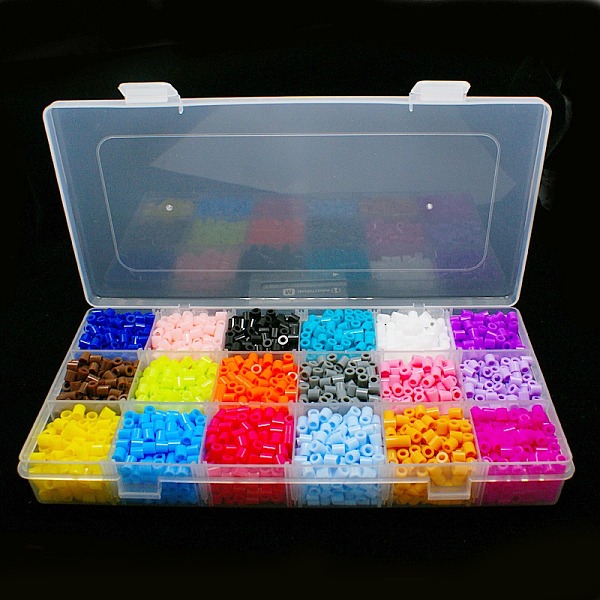 PandaHall 18 Random Color PE DIY Melty Beads Fuse Beads Refills for Kids, Tube, Mixed Color, 5x5mm, Hole: 3mm, about 13g/compartment, about...