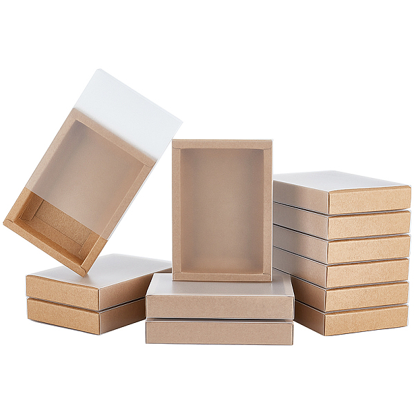 

PandaHall Kraft Paper Storage Gift Drawer Boxes, Translucent Plastic Cover Gift Packaging Case, Peru, 13.8x9.7x2.5cm Paper Rectangle Brown