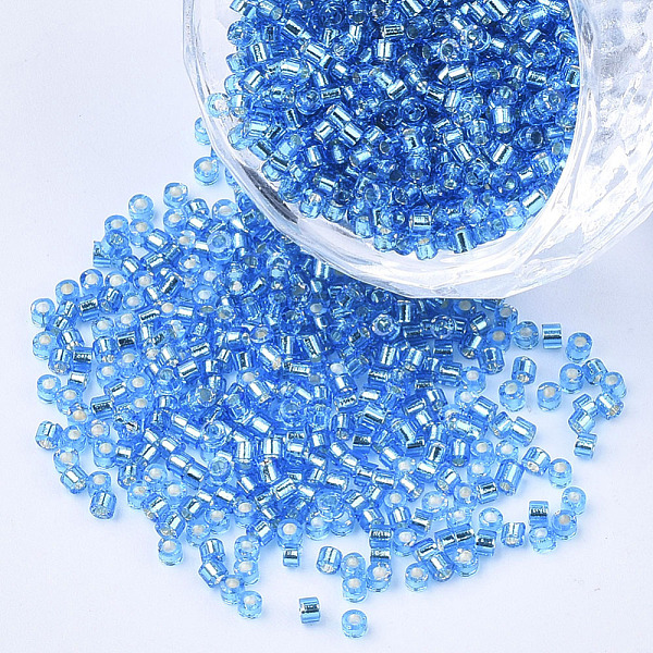 

PandaHall Glass Cylinder Beads, Seed Beads, Silver Lined, Round Hole, Dodger Blue, 1.5~2x1~2mm, Hole: 0.8mm, about 8000pcs/bag, about...