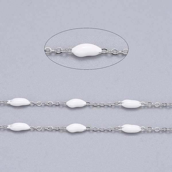 

PandaHall Handmade Enamel Beaded Chains, with Stainless Steel Curb Chains and Spool, Soldered, Stainless Steel Color, White, 1.5x1x0.1mm...