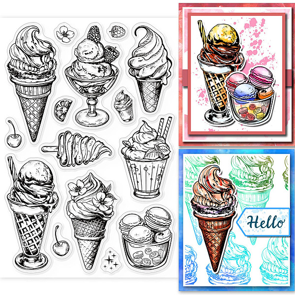 

PandaHall GLOBLELAND Ice Cream Clear Stamps Summer Clear Rubber Stamps Cooling Ice Cream Silicone Stamps for DIY Scrapbooking Photo Album...