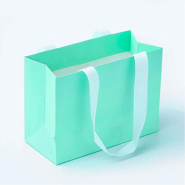 

PandaHall Paper Bags, Gift Bags, Shopping Bags, with Ribbon Handles, Rectangle, Turquoise, 15.5x11.5x7cm Paper None Green