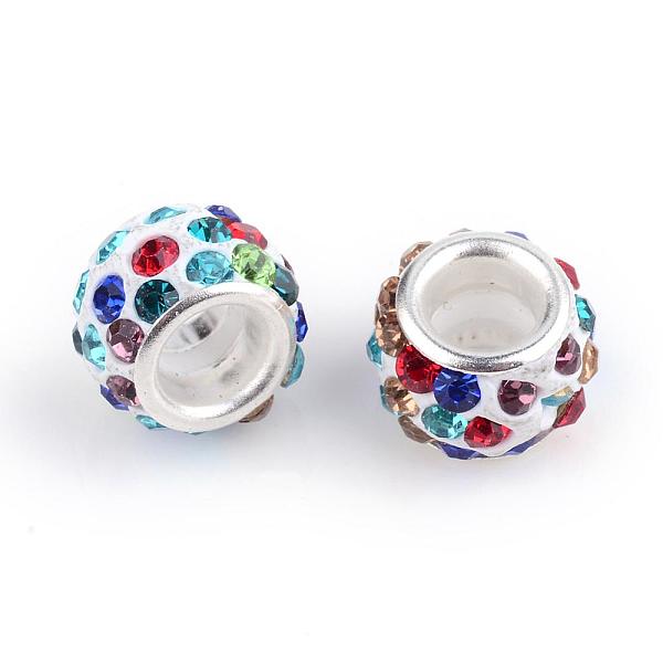 

PandaHall Polymer Clay Rhinestone European Beads, Large Hole Beads, Rondelle, with Silver Color Plated Brass Cores, Colorful, 10~12x7~8mm..., Multicolor