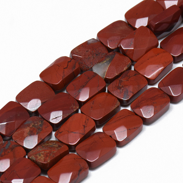 

PandaHall Natural Red Jasper Beads Strands, Faceted, Rectangle, 11x8x5mm, Hole: 1mm, about 18pcs/strand, 7.8 inch Red Jasper Rectangle