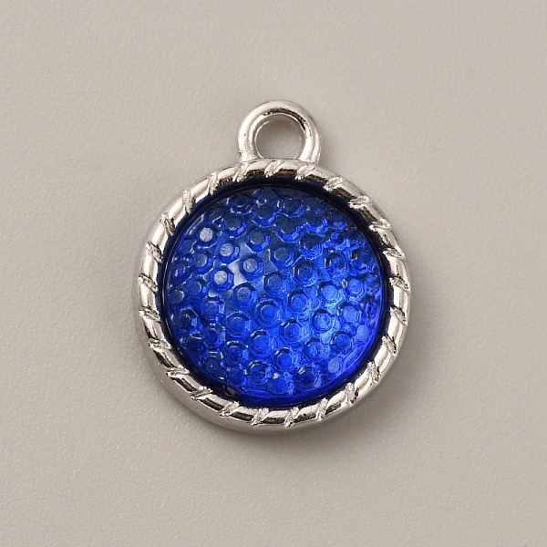 

PandaHall Plastic Pendants, September Birthstone Charms, with Alloy Cabochon Settings, Flat Round, Blue, 18.5x15x5mm, Hole: 2.5mm...