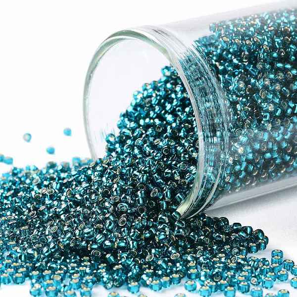 

PandaHall TOHO Round Seed Beads, Japanese Seed Beads, (27BD) Silver Lined Teal, 15/0, 1.5mm, Hole: 0.7mm, about 3000pcs/10g Glass Cyan