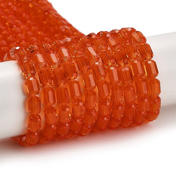 

PandaHall Transparent Glass Beads Strands, Faceted Barrel, Orange Red, 5~6x4mm, Hole: 1mm, about 78~81pcs/strand, 15.94''~18.82''..., Brown