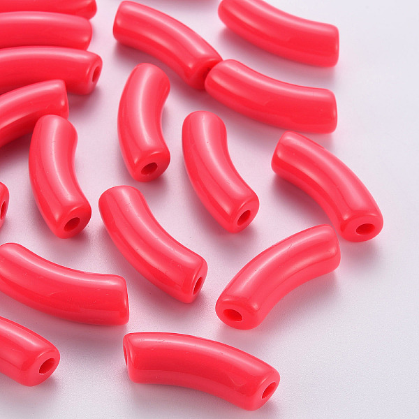 

PandaHall Opaque Acrylic Beads, Curved Tube, Cerise, 36x13.5x11.5mm, Hole: 4mm, about 133pcs/500g Acrylic Tube Red