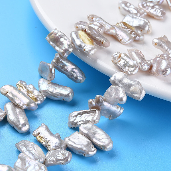 

PandaHall Natural Keshi Pearl Beads Strands, Multi-Strand Links, Cultured Freshwater Pearl, Nuggets, Seashell Color, 11~34x5~10x3~5mm, Hole...