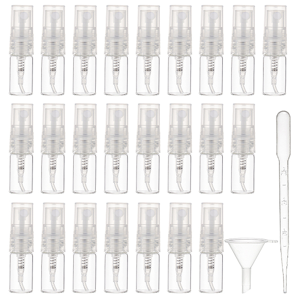 

PandaHall BENECREAT 40pcs 2ml Mini Fine Mist Spray Bottle, Refillable Sample Bottle with Transparent Plastic Lid 10pcs Dropper and 4pcs..., Clear