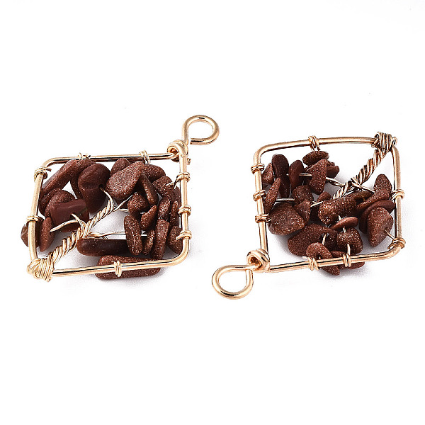

PandaHall Synthetic Goldstone Pendants, Golden Tone Brass Wire Wrapped, Tree, Rhombus, 43.5~44.5x29.5~31x6.5~7.5mm, Hole: 4mm Goldstone...