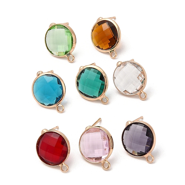 

PandaHall Brass Stud Earring Findings, with Glass and 304 Stainless Steel Pins & Horizontal Loops, Light Glod, Flat Round, Mixed Color..., Multicolor