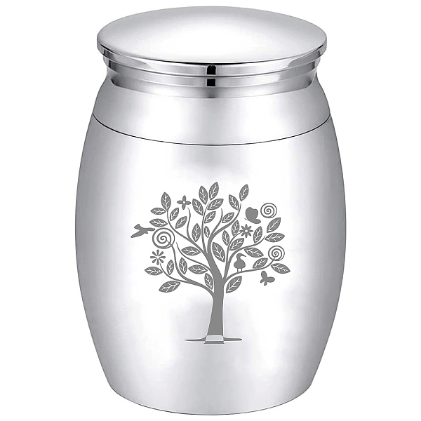 

PandaHall CREATCABIN Small Keepsake Urn Tree of Life Mini Cremation Urns Ashes Holder Miniature Burial Funeral Container Jar Engraving..., Silver