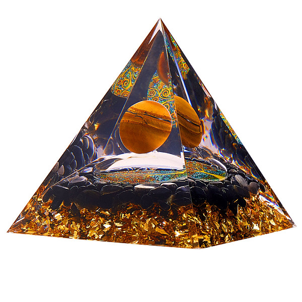 PandaHall Natural Black Stone Crystal Pyramid Decorations, Healing Angel Crystal Pyramid Stone Pyramid, for Healing Meditation, 60x60x65mm...
