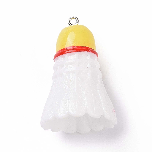 

PandaHall Sport Ball Theme Opaque Resin Pendants, Badminton Charms, with Platinum Plated Iron Loops, Yellow, 37.5x26mm, Hole: 2mm Iron+Resin...
