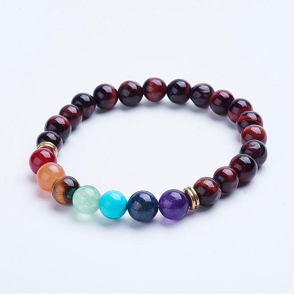 

PandaHall Natural Tiger Eye Beaded Stretch Bracelets, with Alloy Spacer Beads, 1-3/4 inch(45mm) Tiger Eye
